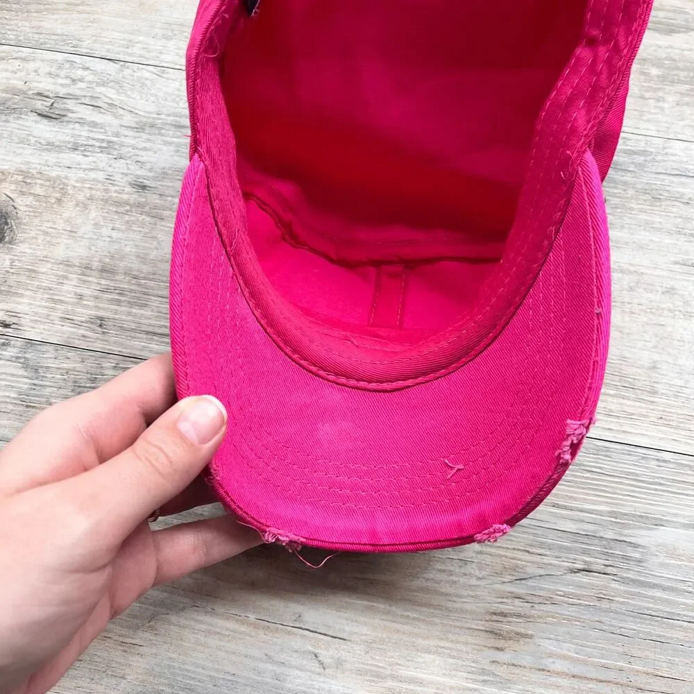Y2K Hot Pink Rhinestone Fleur De Lis Cap Bling Studded Hat Adjustable Vintage